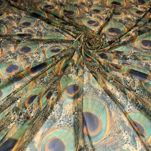 New Exotic peacock design print on great quality of nylon power mesh 4-way stretch 58/60”
