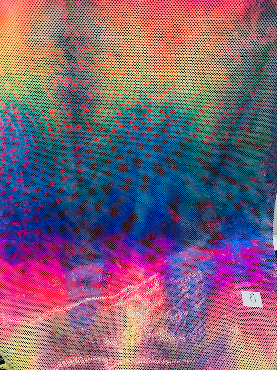New Luxury tie dye shattered glass hologram metallic nylon spandex 4-way stretch high quality of spandex fabric for Active & dance wear.
