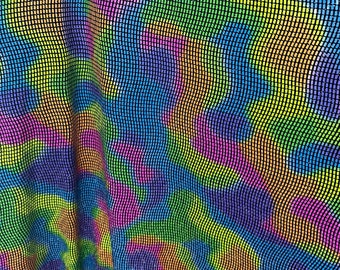 Neues abstraktes Lava-Design mit Neonfarben, es leuchtet unter Schwarzlicht-Metallic-Elasthan mit Geometrischen Pailletten über 2-Wege-Stretch