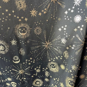 New celestial multi stars design on best metallic Nylon spandex 4-way stretch 58/60” Sold by the YD. Ships Worldwide from Los Angeles cali