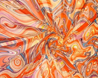 Nuevo diseño abstracto de lava con estampado multicolor óxido sobre malla de nailon resistente de gran calidad, elástica en 4 direcciones, 58/60".