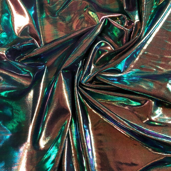 New Iridescent foggy foil oil effect metallic nylon spandex 4way stretch Sold by the YD. Ships worldwide from Los Angeles California USA