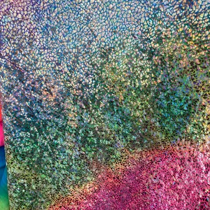 K&ouml;nnte beinhalten: Ein irisierender Stoff mit einem Regenbogenmuster und einer strukturierten, rissigen Oberfl&auml;che.