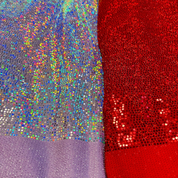 New mini hologram sequins on metallic stretch fabric 2-way stretch 58/60” Sold by the YD. Ships worldwide from Los Ángeles California USA.