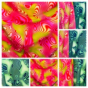 New psychedelic abstract design Nylon spandex fabric 4way Stretch. Fabric sold by the yard 58/60” ships worldwide from Los Angeles CA