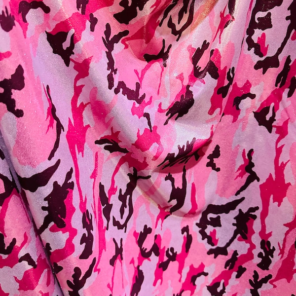 Camouflage Design de luxe Rose Spandex en nylon métallisé multicolore avec feuille brumeuse Extensible dans les 4 sens 58/60"