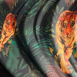 Tiger design Exotic animal print on poly spandex light weight 2-way stretch 58/60” Sold by the YD. Ships Worldwide from Los Angeles CA USA