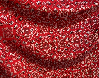 New paisley bandana metallic design print on heavy nylon spandex 4way stretch 58/60” Sold by the YD. Ships worldwide from Los Angeles CA.