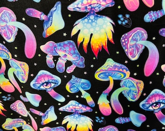 New Magic Mushrooms design print on great quality of nylon spandex 4-way stretch 58/60” Sold by the YD. Ships Worldwide from Los Angeles Cal