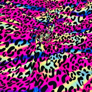 Wild Leopard design rainbow color print on best quality of nylon spandex 4-way stretch 58/60”