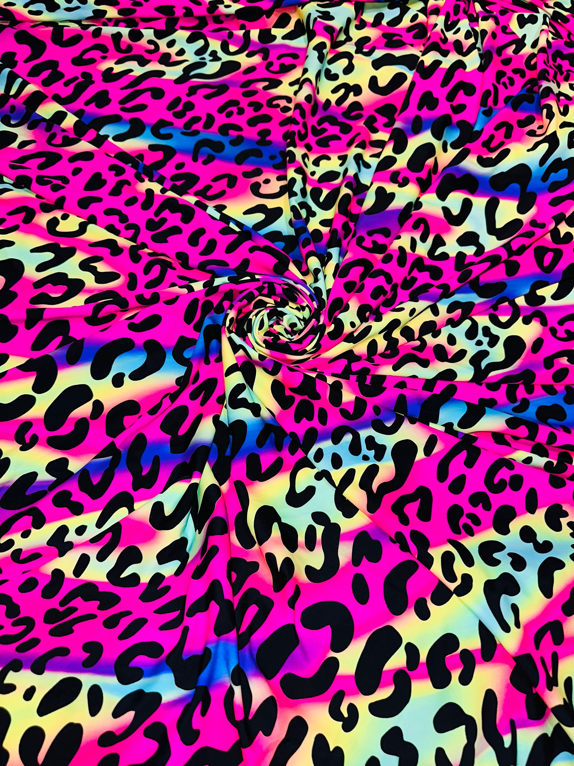 Wild Leopard Design Rainbow Color Print on Best Quality of Nylon