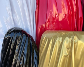 Látex new colors in stock shiny vinyl 4-way stretch 58/60” Sold by the YD. Ships Worldwide from Los Angeles California USA.