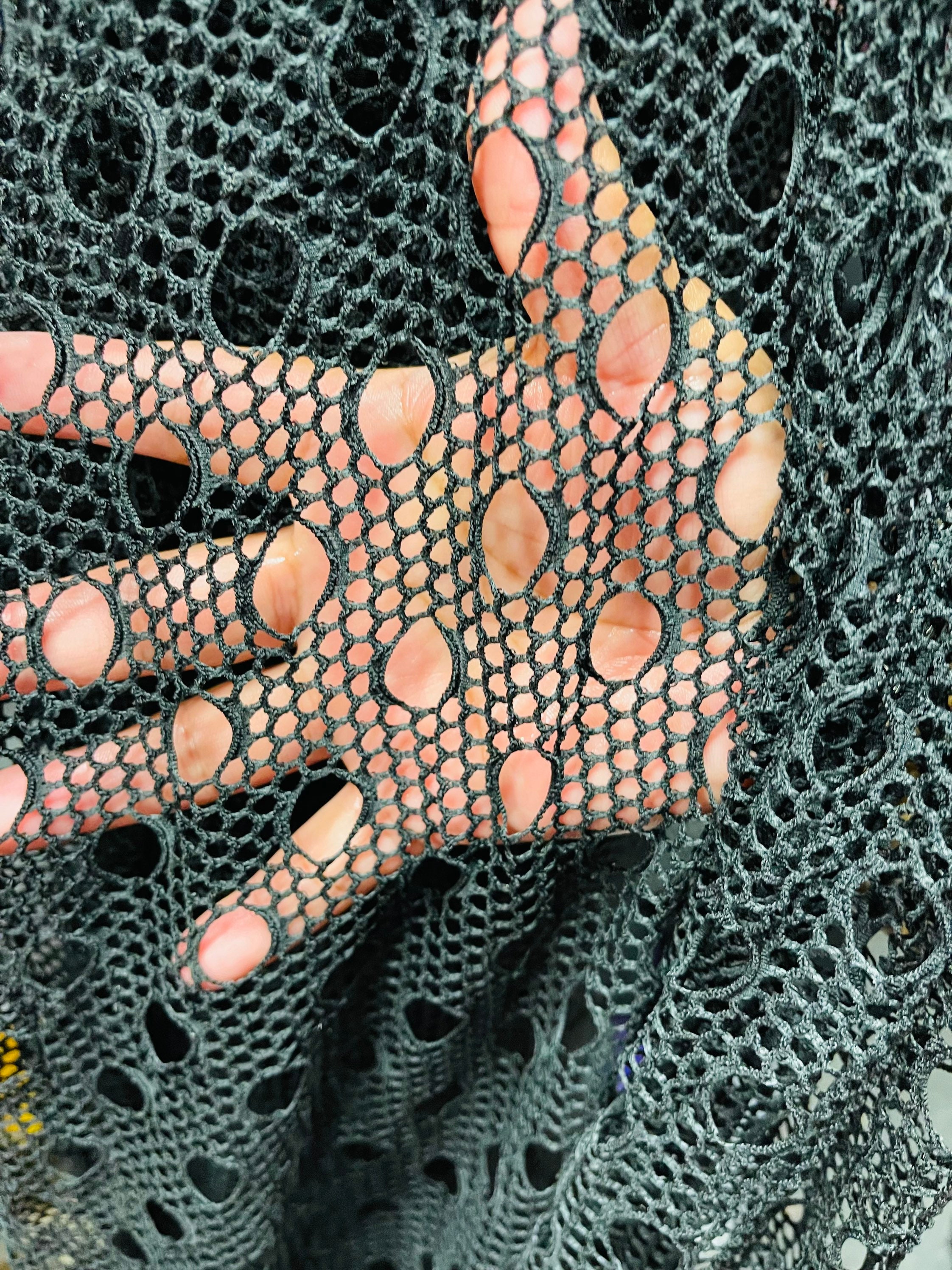 New Black Fishnet Geometric Design 4-way Stretch 58/60 Sold by the YD.  Ships Worldwide From Los Angeles California USA. -  Hong Kong