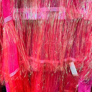Luxury Tinsel foil Fringe embroidered on stretch mesh 4-way stretch 58/60” Sold by the YD.