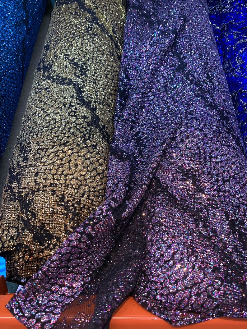 New power mesh with glitter snake design 4-Way stretch 5860 Sold by the YD Ships worldwide from Los Angeles California USA.