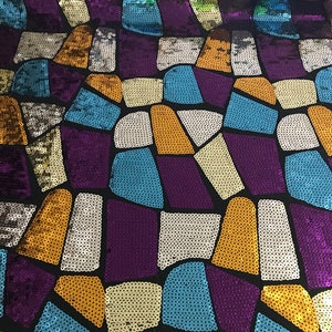 NEW Sequins patch design multicolor on spandex base 2way stretch 58/60&quot; Sold by the YD. Ships worldwide from Los Angeles California USA