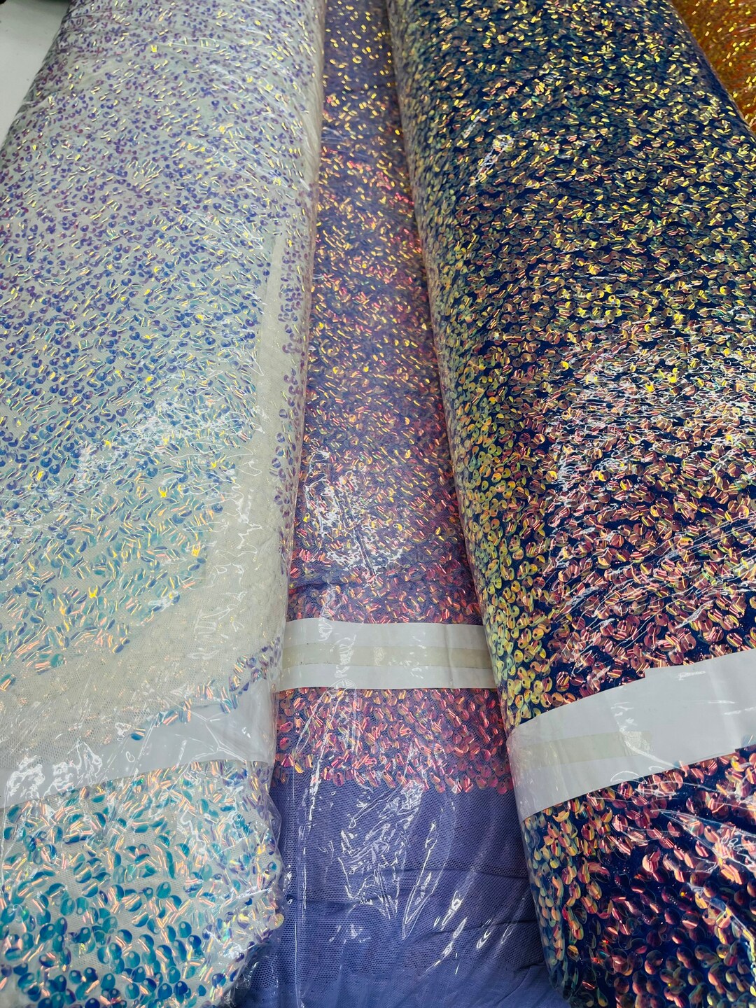 Clear Iridescent Sequins-Dragon Scales Embroider on a Mesh-Sold by the Yard. main image 1