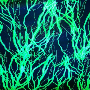 Luxury Thunder Lightning Bolt design print on best quality of nylon spandex with foggy foil 4-way stretch UV light it glows under black ligh