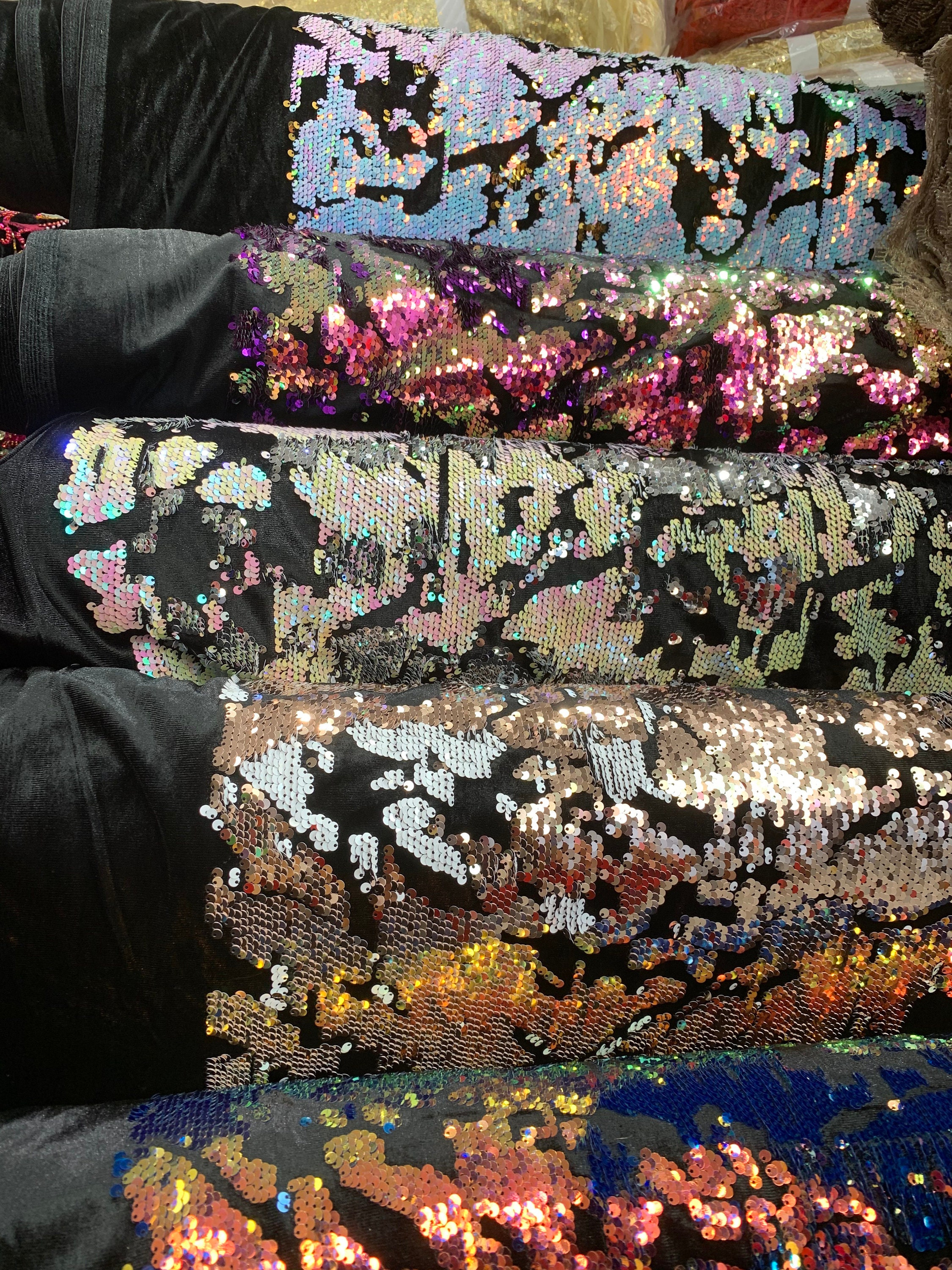 New Iridescent Flashback Reversible Sequins 2-tone on Stretch Velvet ...