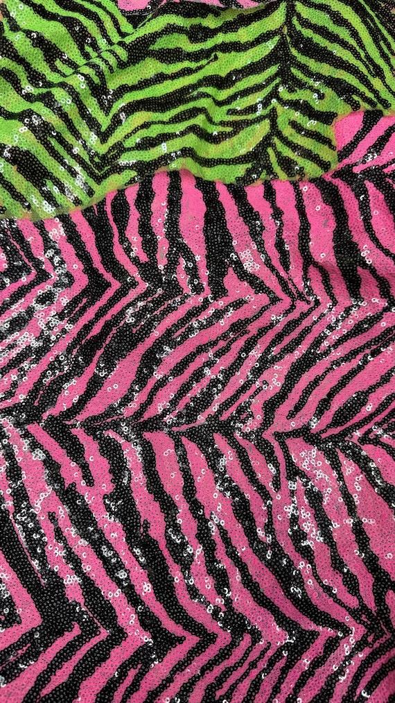 Zebra Design Exotic Animal on Spandex Sequins All Over Embroidered