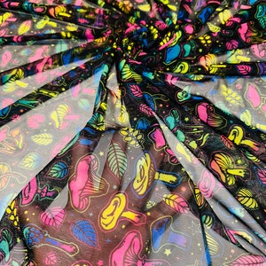 Nytt Magic Mushrooms-designtryck på högkvalitativt nylonnät med 4-vägs stretch 58/60” bild 6