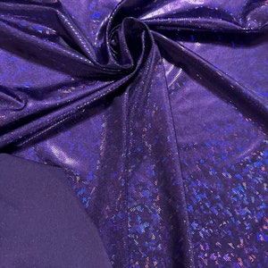 Purple Shattered Glass design hologram metallic nylon spandex 4-way stretch 58/50” High quality fabrics by AlexLAFabrics