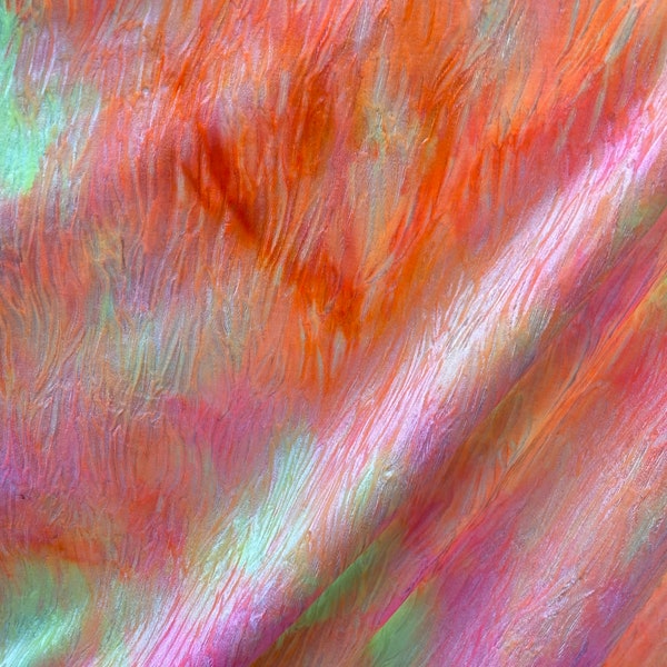 New wavy crushed velvet mega tie dye orange/pink/yellow 4-way stretch 58/60” Sold by the YD. Ships Worldwide from Los Angeles California