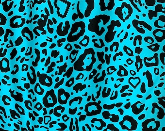 New leopard design blue/black nylon spandex 4way stretch 58/60" Sold by the YD. Ships worldwide from Los Angeles California USA.