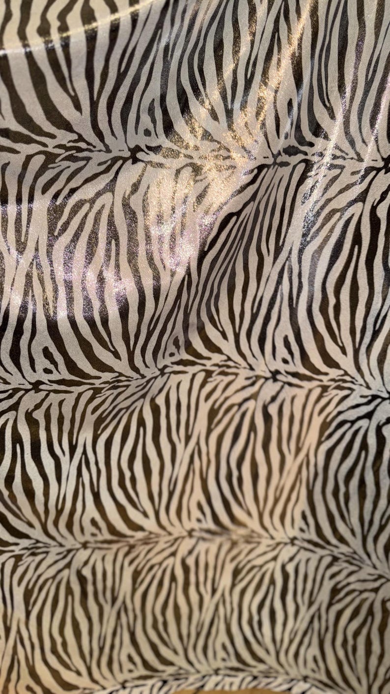 Shiny Zebra Ropets Exotic Zebra Design Metallic Nylon Spandex With All Over Foil 4-way ...