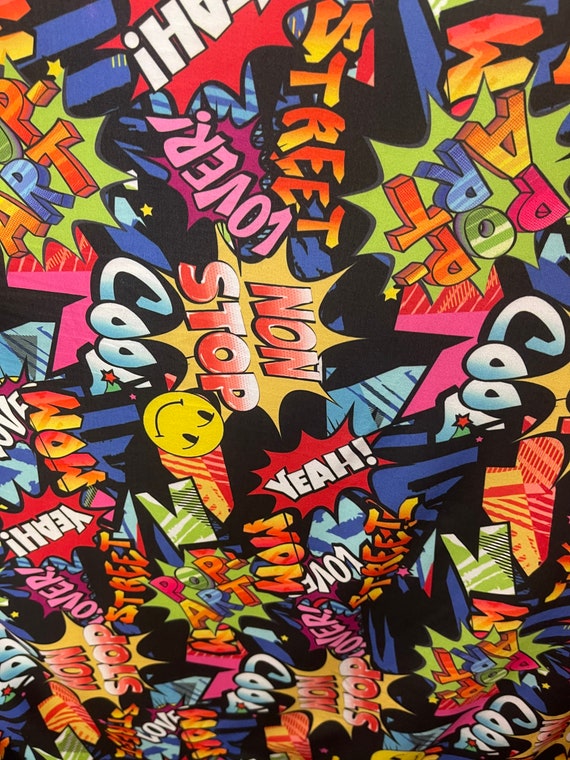 Stampa con motivo graffiti pop art su tessuto leggero