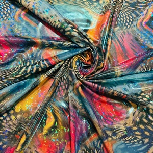 Avatar abstract design hologram shattered glass metallic nylon spandex multicolor 4-way stretch 58/60” best quality of spandex hologram