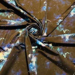 New Galaxy celestial design black & blue print on best quality of nylon spandex 4-way stretch 58/60”