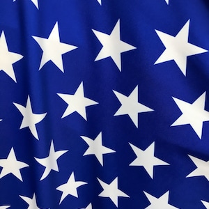Big star print design blue/white on nylon spandex 4way stretch 58/60&quot; Sold by the yd. Ships worldwide from Los Angeles California USA