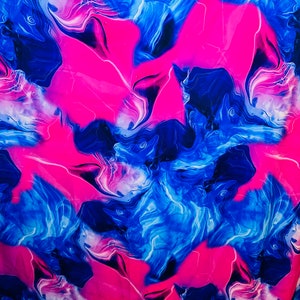 New Liquid Abstract lava design Sapphire/pink print on best quality of nylon spandex 4-way stretch 58/60” Sold by the YD.