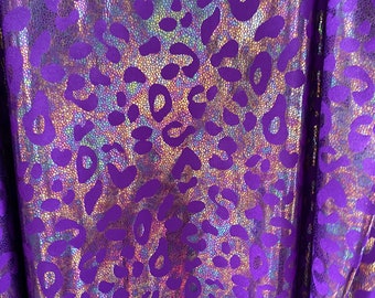 Nuevo diseño exótico de leopardo iridiscente, holograma de nailon y spandex, elástico en 4 direcciones, 147/152 cm. Se vende por yarda. Envíos a todo el mundo desde Los Ángeles, California.