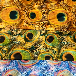 Peacock feathers design print on great quality of nylon spandex 4-way stretch 58/60” Sold by the YD. Ships Worldwide from Los Angeles CA