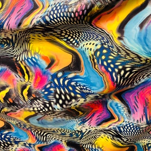Avatar abstract design metallic nylon spandex multicolor with clear foil all over 4-way stretch 58/60” best quality of spandex print