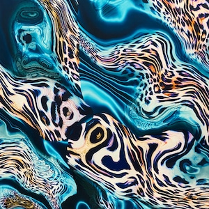 New Exotic abstract animal print on best quality of nylon spandex 4-way stretch 58/60” Sold by the YD. Ships Worldwide from Los Angeles CA.