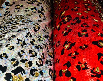 Nieuwe exotische dierenprint in Jaguar-design op hologram metallic nylon spandex met gevlokte 4-way stretch (58/60 inch) Verkocht door YD.