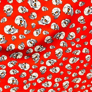 Terminator Skull Design on nylon spandex 4-Way stretch 58/60” Sold by the Yd. Ships worldwide From Los Angeles California USA. Red/White