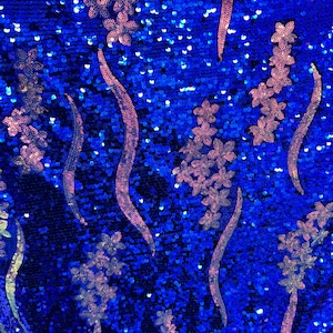 New Luxury sequins Beverly design embroidered on stretch velvet 2-way stretch 58/60” Sold by the YD. Ships worldwide from Los Angeles CA