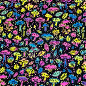Vivid Mushrooms Luxury Digital design UV glow Neon Rainbow colors it glows under black light print on best quality of nylon spandex 4-way