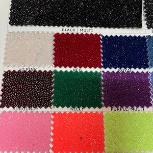 Sparkling glitter on great quality of stretch velvet 4-way stretch 58/60” Sold by the YD. Ships Worldwide from Los Angeles California USA.