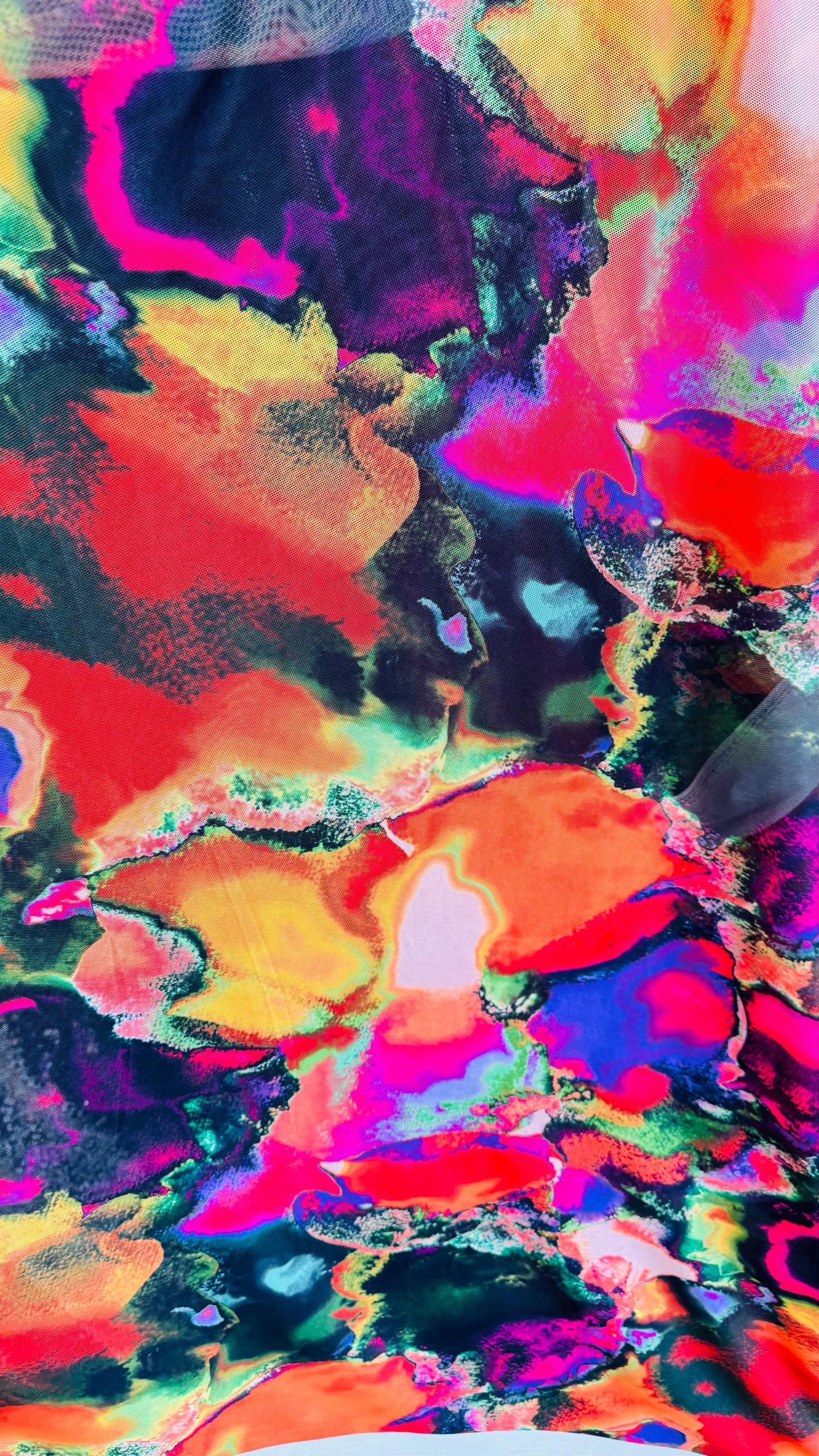 New Modern Abstract Design Print on Power Mesh 4-way Stretch See Though ...