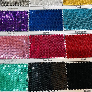 Mini shiny sequins embroidered on spandex base 2-way stretch 58/60” Sold by the YD. Ships Worldwide from Los Angeles California USA.