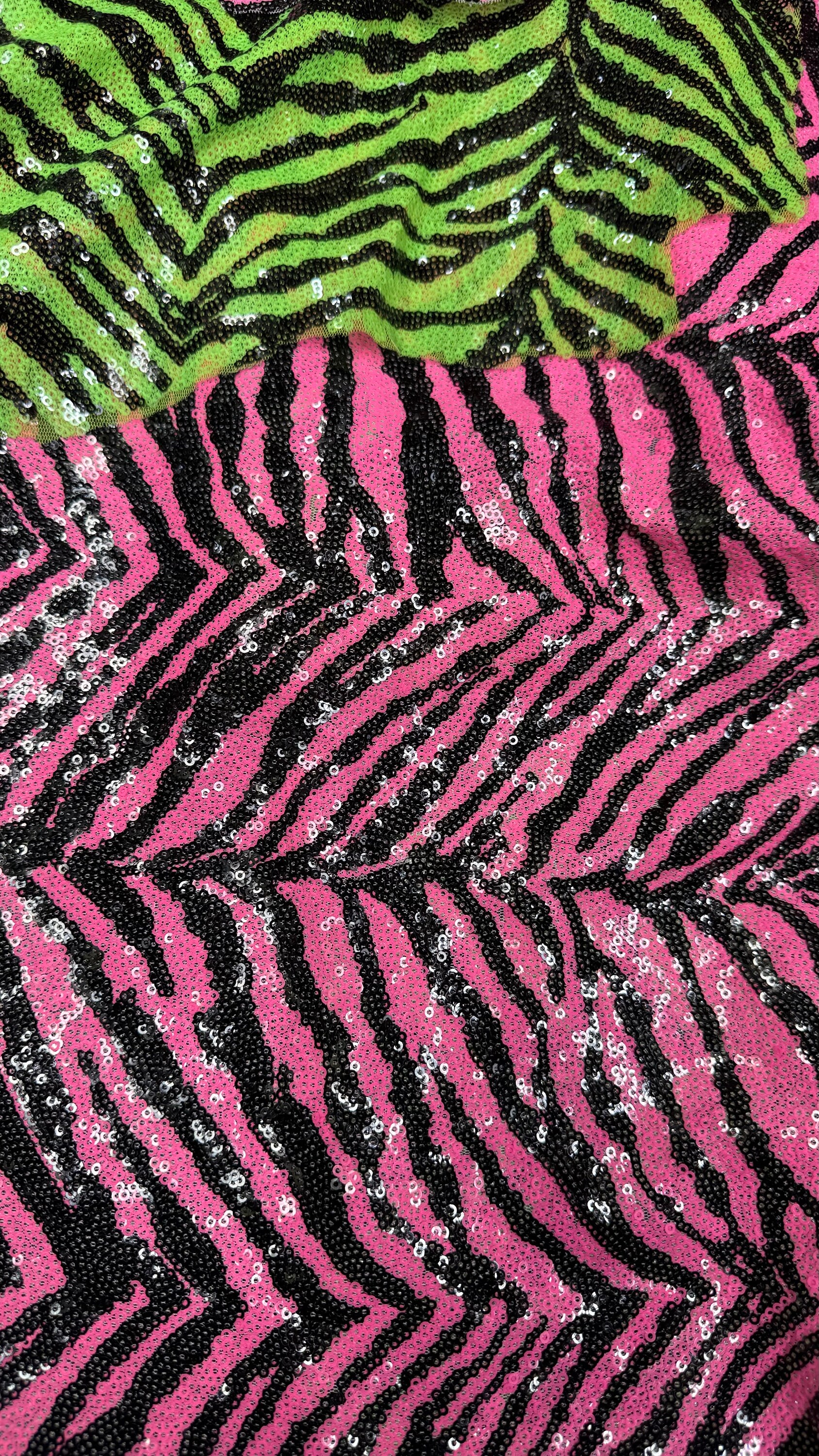 Zebra Design Exotic Animal on Spandex Sequins All Over Embroidered