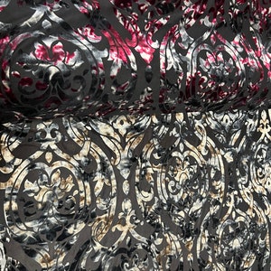 New Damask Victoria design Luxury burnout stretch velvet tie dye 4-way stretch 58/60” Sold by the YD. Ships Worldwide from Los Angeles CA