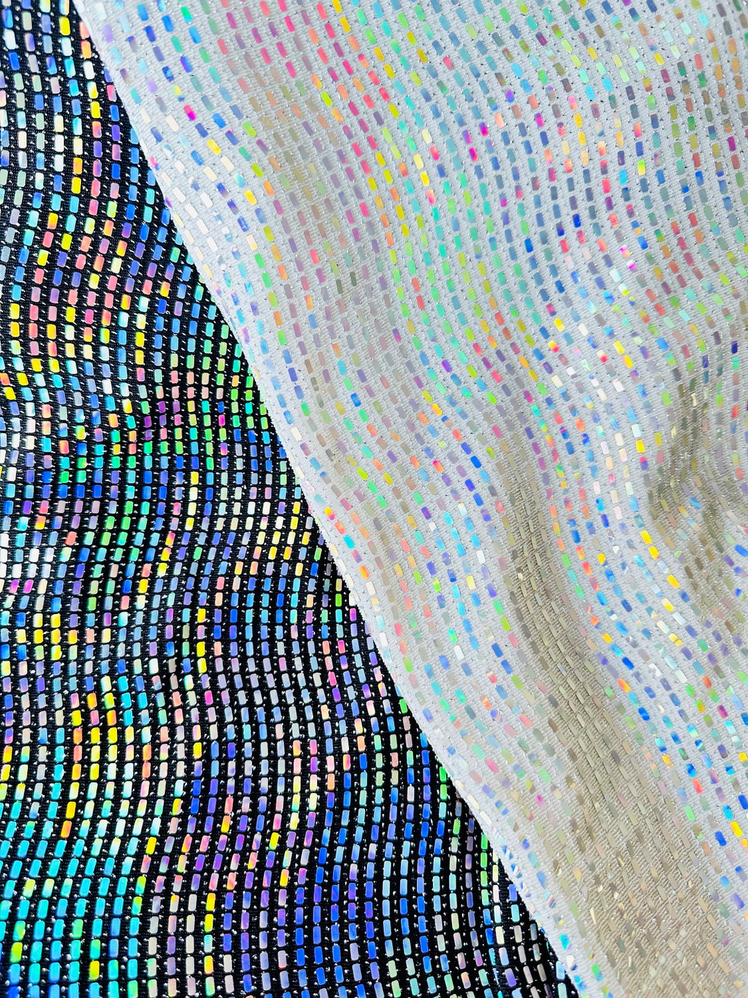 Rectangular Sequins New Rectangular Hologram Sequins on Metallic Nylon Spandex 2-way ...