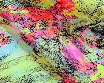 Nueva tela reflectante de luz ultravioleta con diseño abstracto sobre nailon spandex grueso, elástica en 4 direcciones, 147/152 cm. Se vende por yarda. Envíos a todo el mundo desde Los Ángeles, CA.