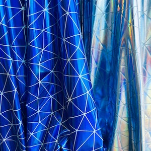 New shattered glass design Iridescent foil metallic nylon spandex 4-way stretch 58/60” Sold by the YD. Ships Worldwide from Los Angeles CA